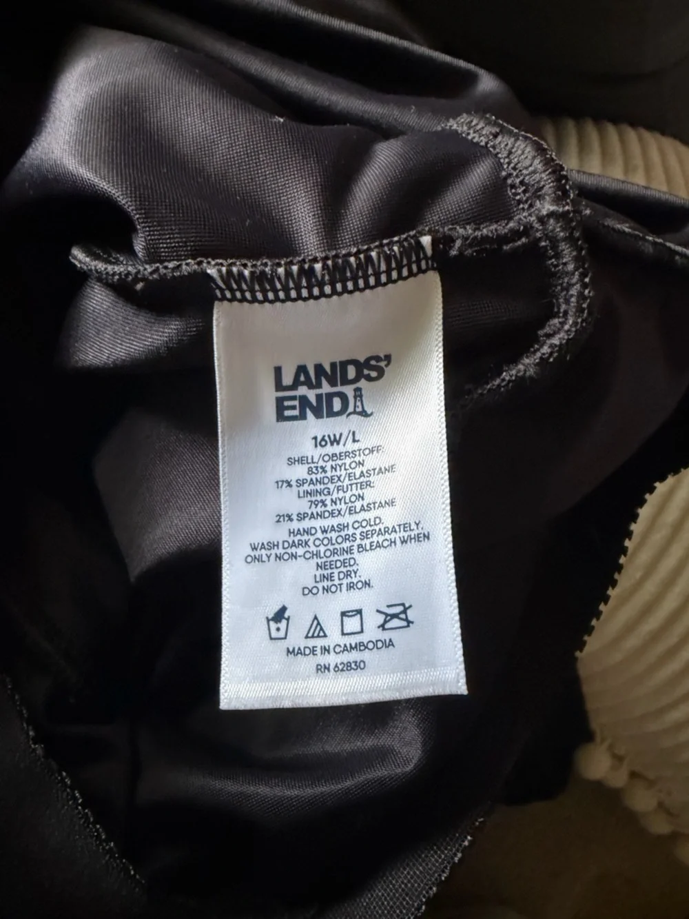 Lands’ End Women's SlenderSuit Wrap Swim Dress Swimsuit 16W Long Black